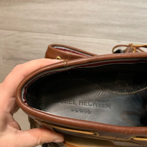 Brand New! Daniel Hechter Paris Mens navy  &  brown leather deck shoes size 12.5 - Picture 4 of 8